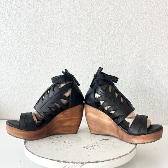 NEW Lane Boots BECCA Womens Black Wedges 7.5 Western Sandals Cowgirl Leather - Picture 7 of 11